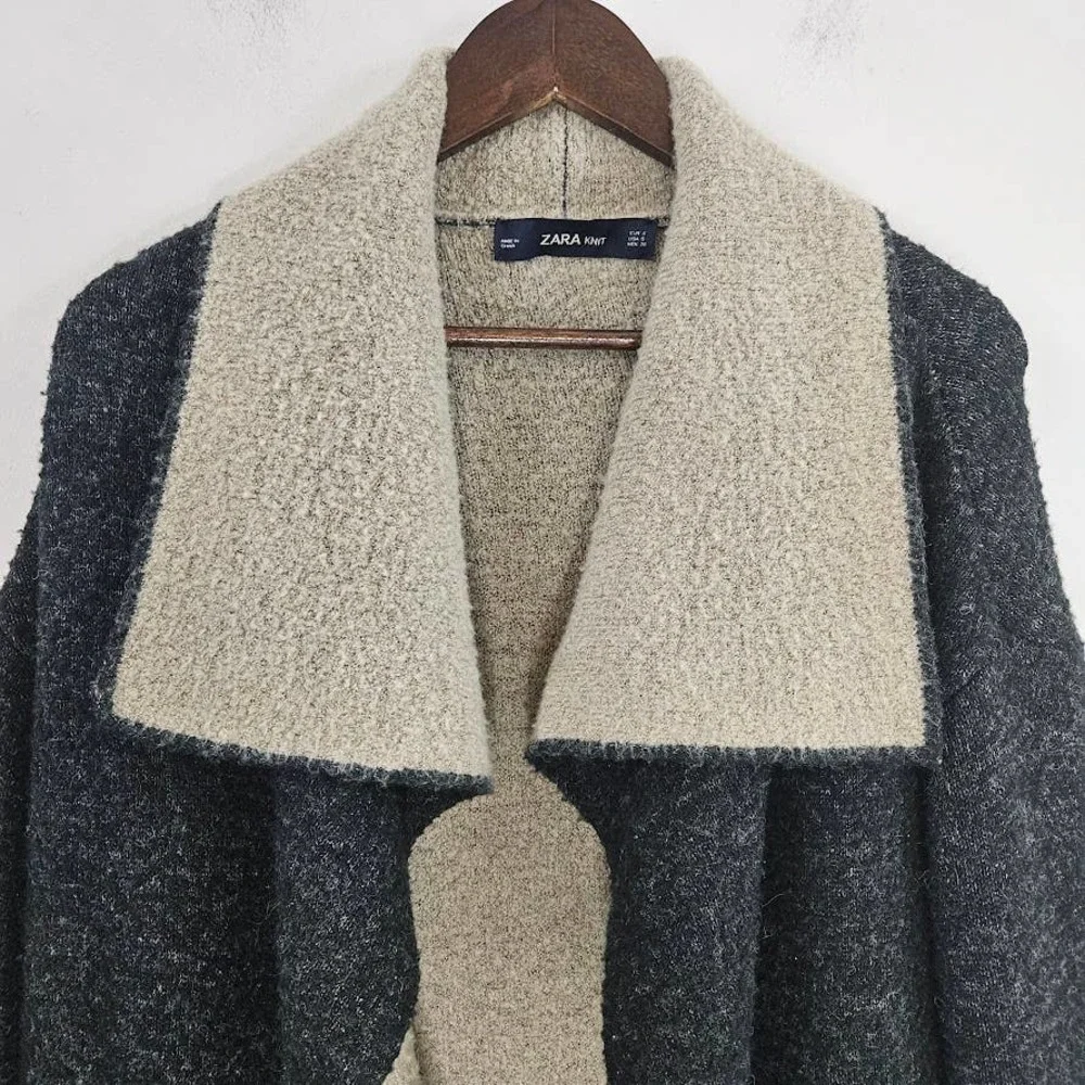 Zara Knit Women's Open Front Shawl Jacket Oversized Front Pockets Size S - Picture 2 of 14